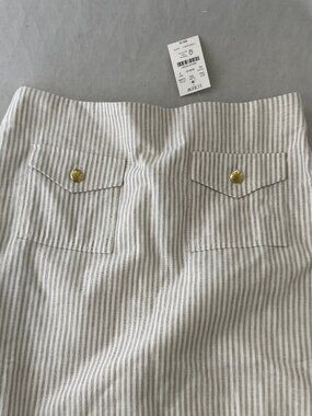 J Crew Factory Striped Linen- blend patch pocket skirt